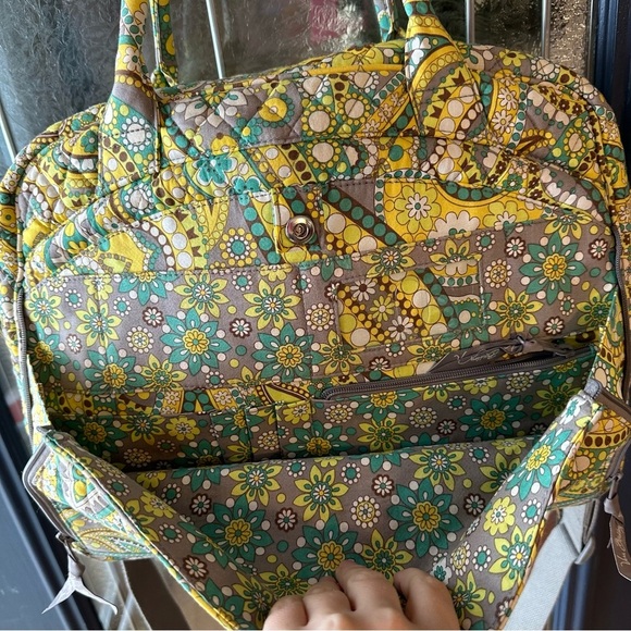 Vera Bradley Portfolio Messenger Bag Lemon Parfait Fabric Canvas Shoulder Strap - Picture 2 of 10